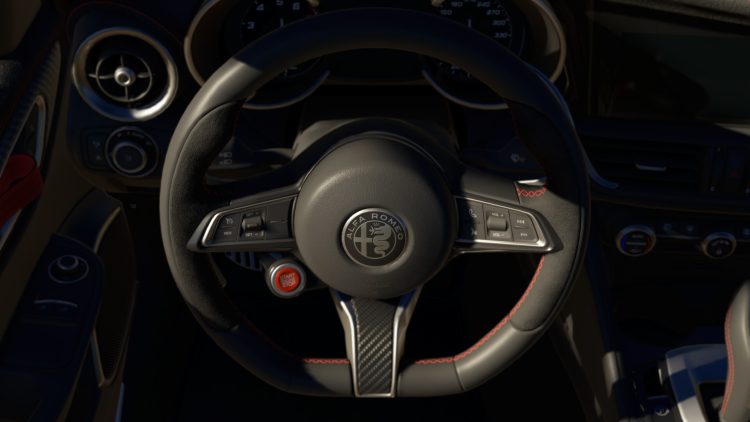 alfa romeo guilia steering wheel close up detail assetto corsa evo ps5