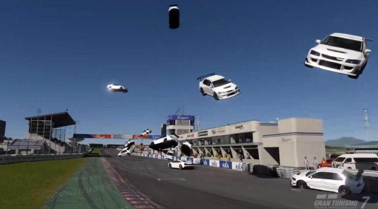 evo lambo flying gran turismo 7 hilarious update glitch