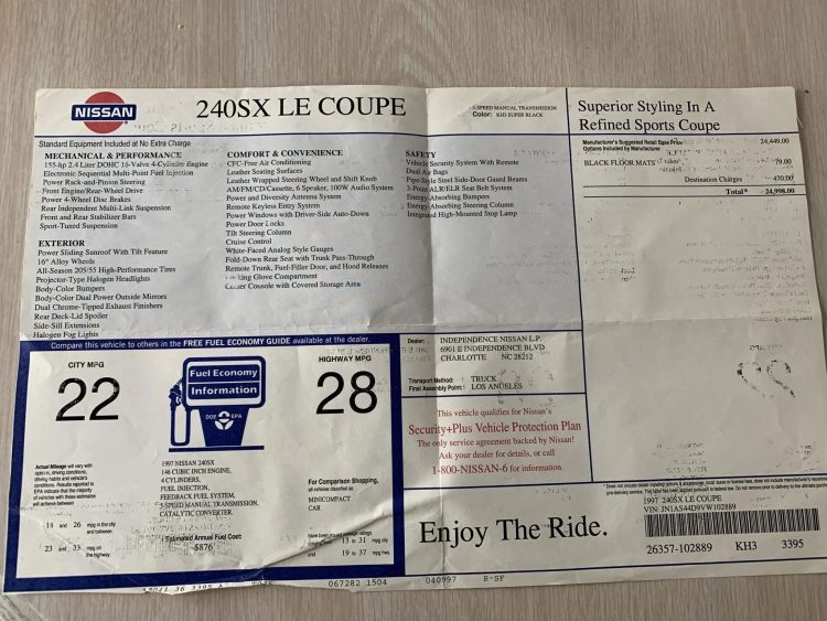 sales receipt 1997 nissan 240sx sells for 31k