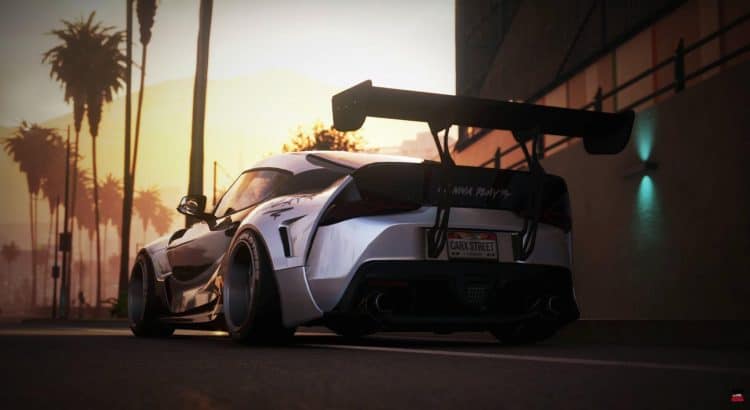 toyota gr supra rear widebody rocket bunny sunset carx street pc gameplay trailer